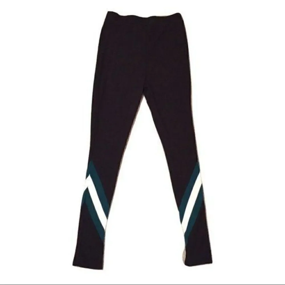 Project 28 NYC Black Chevron Varsity Full Length High Rise Leggings Large New